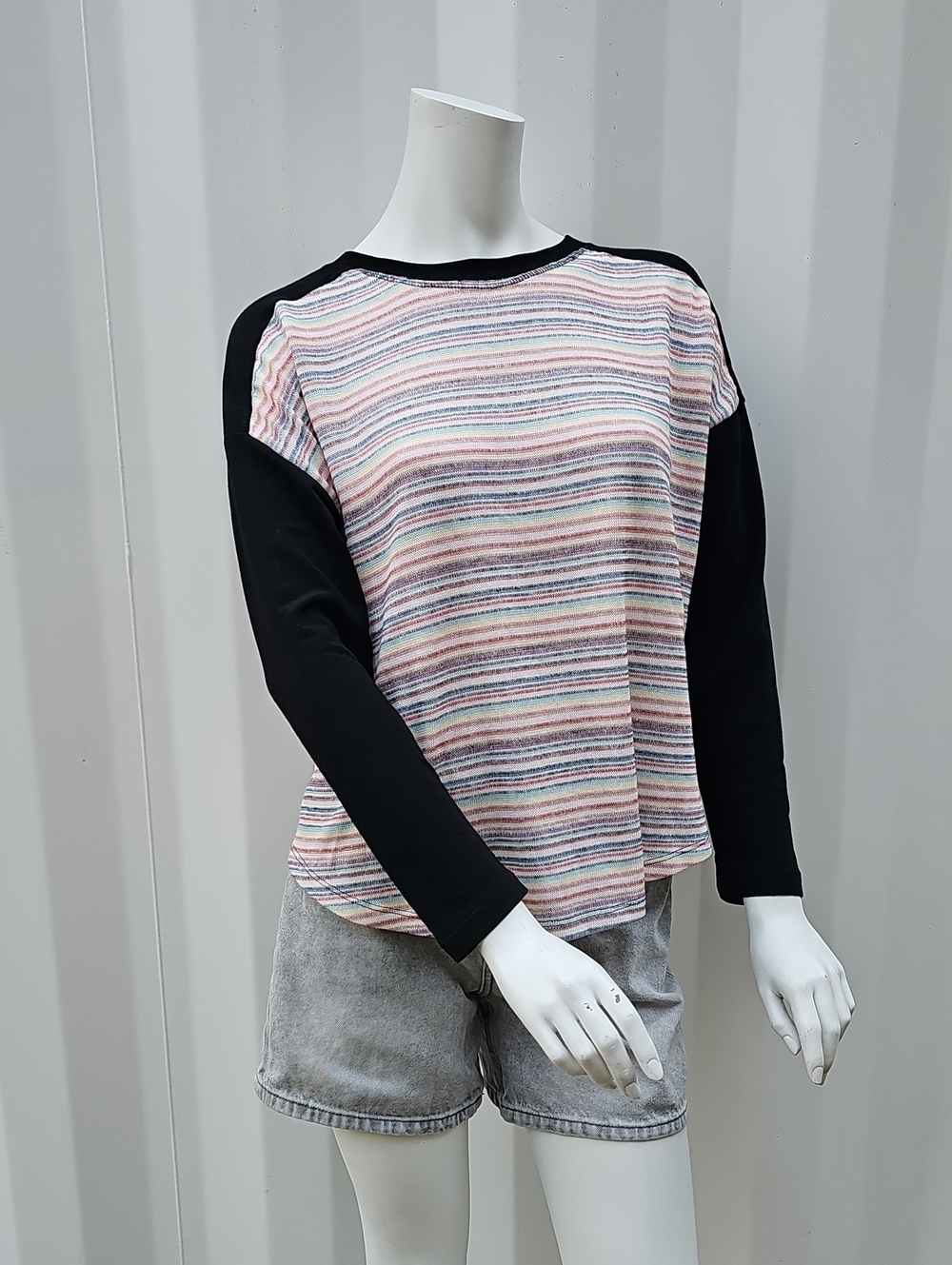 Cherish Size Large Multicolor Striped Raglan Long Sleeve Top | Casual Shirt
